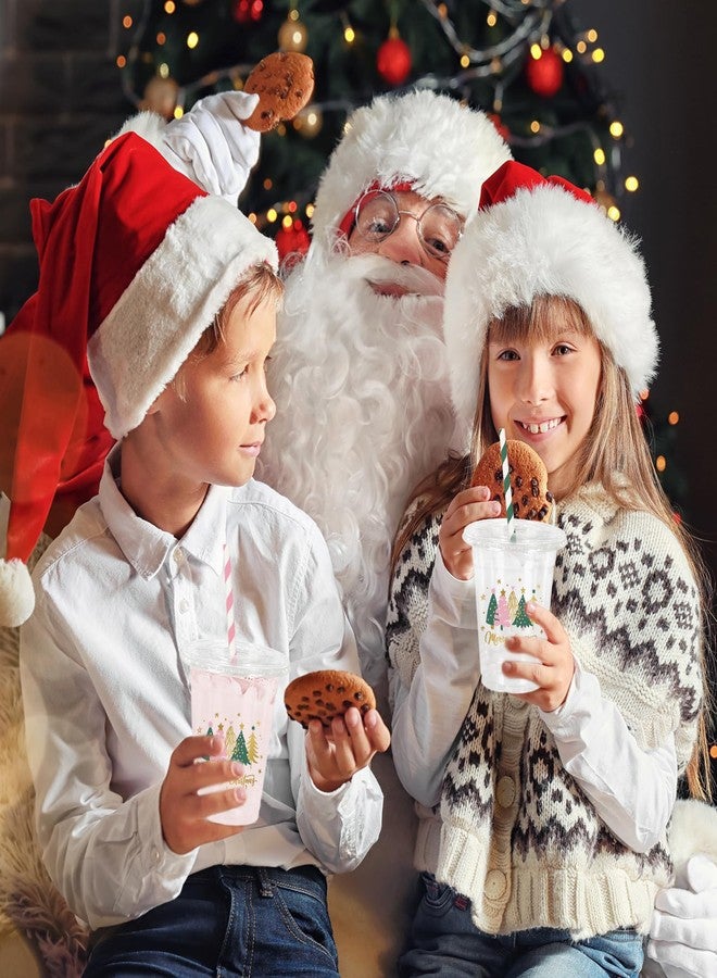 JarThenaAMCS 50Pcs Christmas Plastic Cups with Lids Straws Boho Xmas Tree Drinking Cup 12oz Pink Green Gold Holiday Disposable Cups for Xmas Winter Baby Shower Family Gatherings Decorations Supplies - Image 5